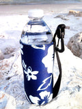 retro blue neoprene water bottle koozie